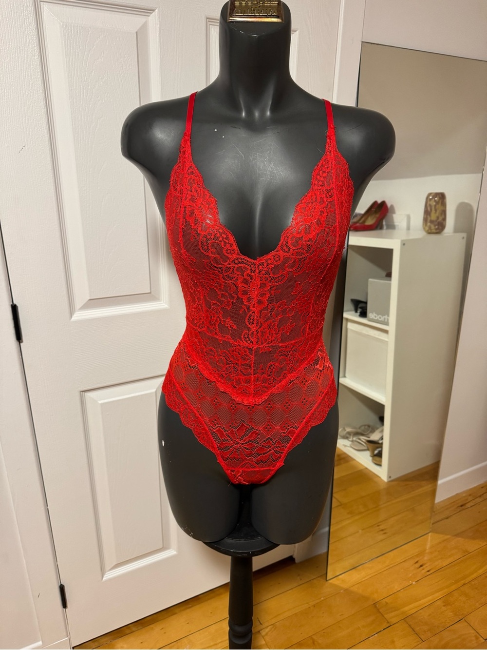 Red Lace Plunge Bodysuit
